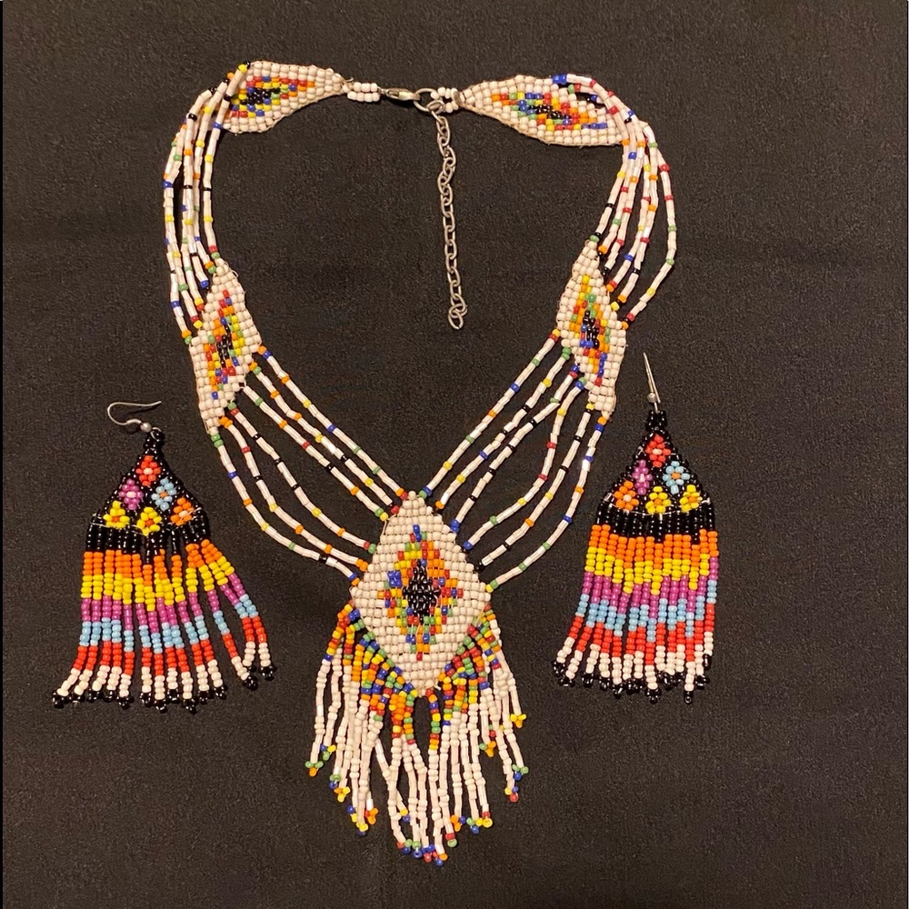 Colorful Seed Bead Necklace and Earrings